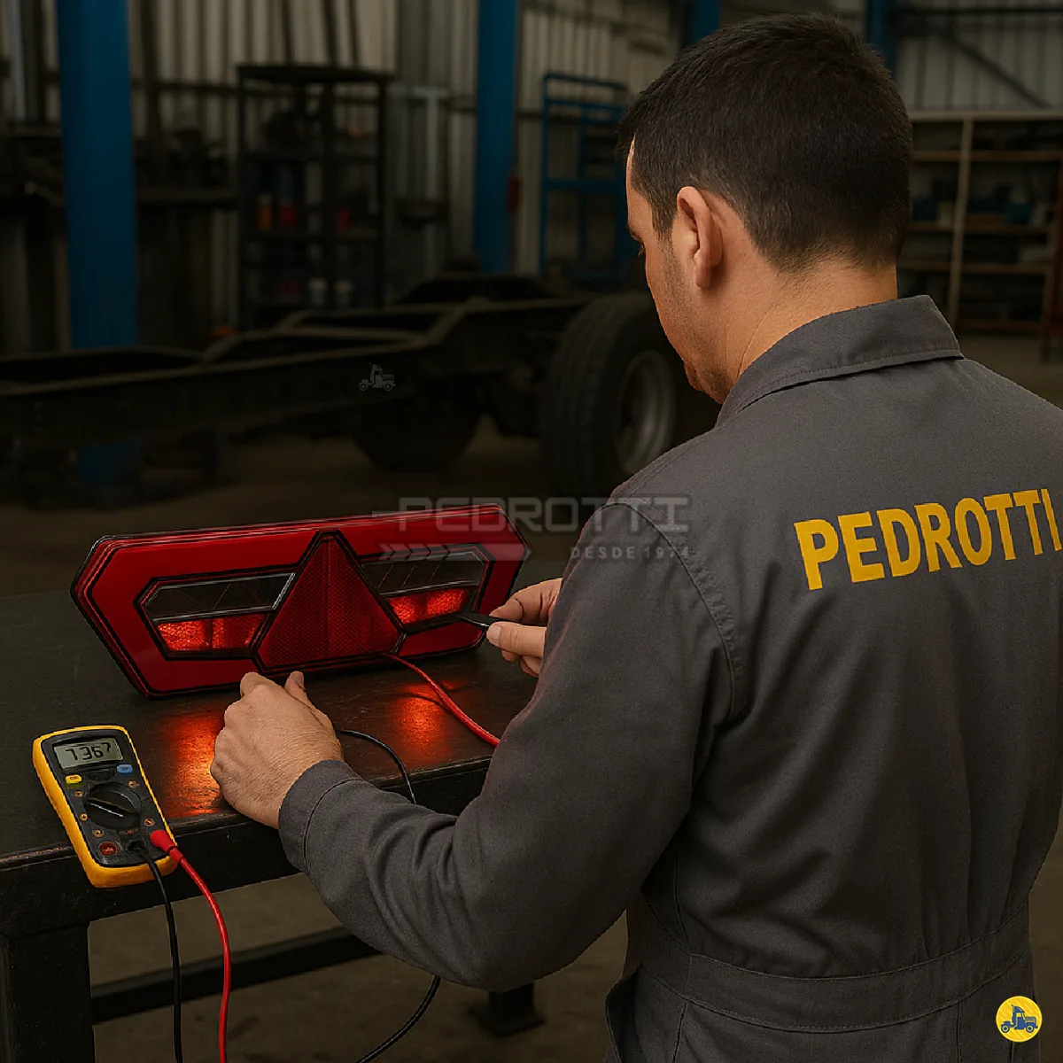 Profissional Pedrotti trabalhando na elétrica e nas lanternas